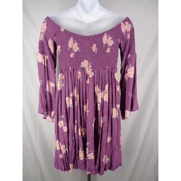 Torrid Purple Floral Smocked Challis Off Shoulder Mini Dress Plus 0 (12) 0X - Picture 4 of 12